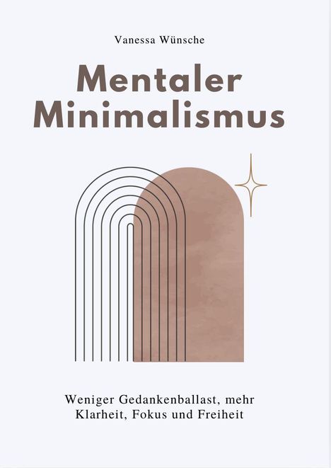 „Vanessa Wünsche. Mentaler Minimalismus. Weniger Gedankenballast, mehr Klarheit, Fokus und Freiheit.“ Illustration mit Linien und Formen.