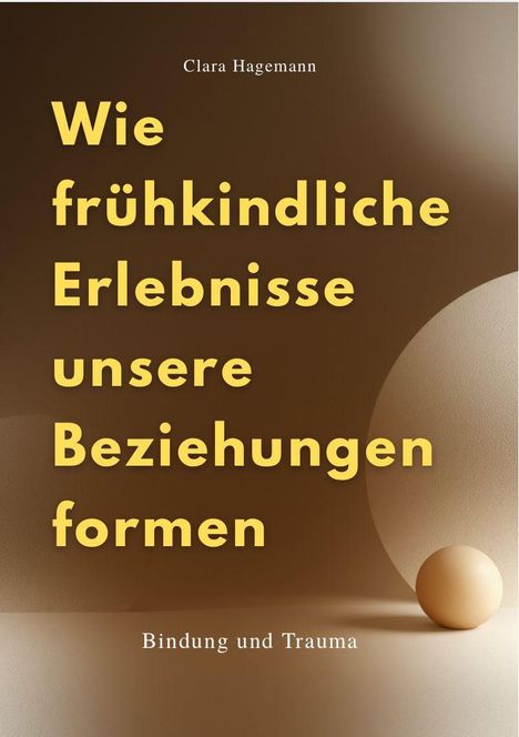 "Wie frühkindliche Erlebnisse unsere Beziehungen formen" steht in gelber Schrift auf braunem Hintergrund mit einer Kugel.