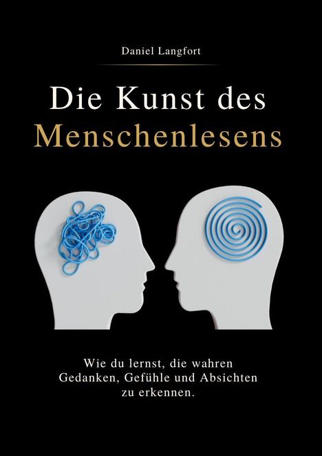 Titel: "Die Kunst des Menschenlesens". Zwei Profil-Silhouetten mit blauen Mustern im Kopf.