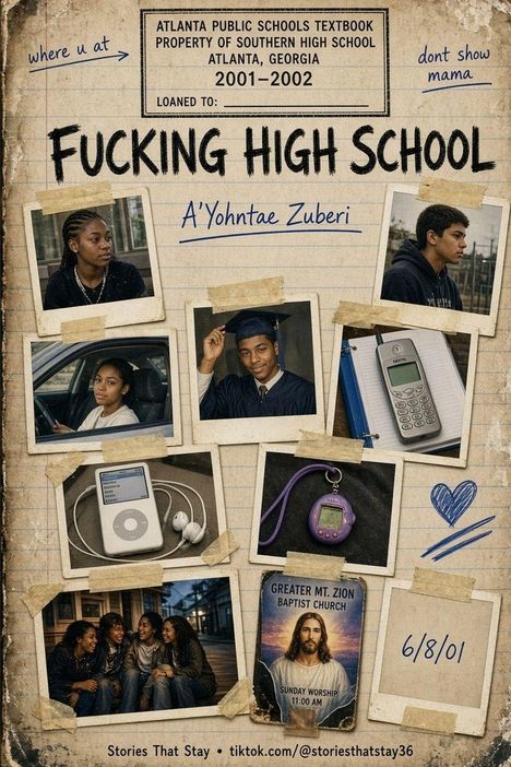 Atlanta Public Schools Textbook. Schüler: A’Yohntae Zuberi. Notizen: "where u at", "dont show mama". Fotos von Schülern, iPod, Tamagotchi.