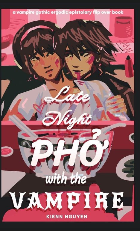 "Late Night PHỞ with the VAMPIRE" von Kienn Nguyen. Zwei Personen vor einer Schüssel Phở in einem stilisierten Design.