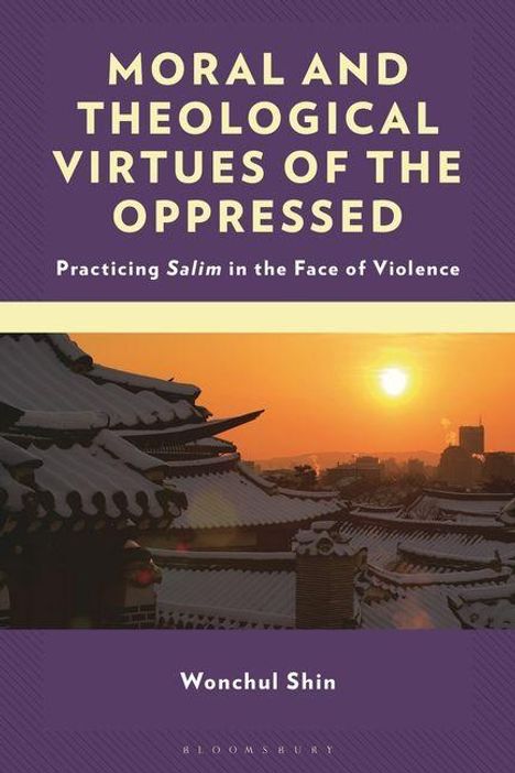Titel: "MORAL AND THEOLOGICAL VIRTUES OF THE OPPRESSED". Sonnenuntergang über traditioneller Dachlandschaft.
