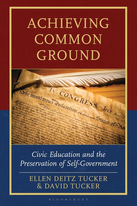 Titel: "ACHIEVING COMMON GROUND". Bild: Eine Feder liegt auf der US-Unabhängigkeitserklärung.