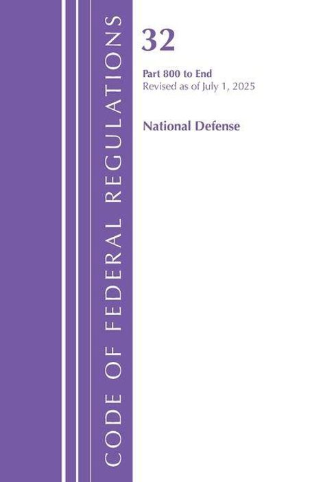 "32, Part 800 to End, Revised as of July 1, 2025, National Defense." Lila vertikaler Streifen mit weißem Text links.