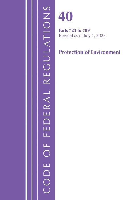 Weiße Seite mit lila Streifen links. Oben: "40", Abschnitt 723-789, Stand 1. Juli 2025. Titel: "Protection of Environment".