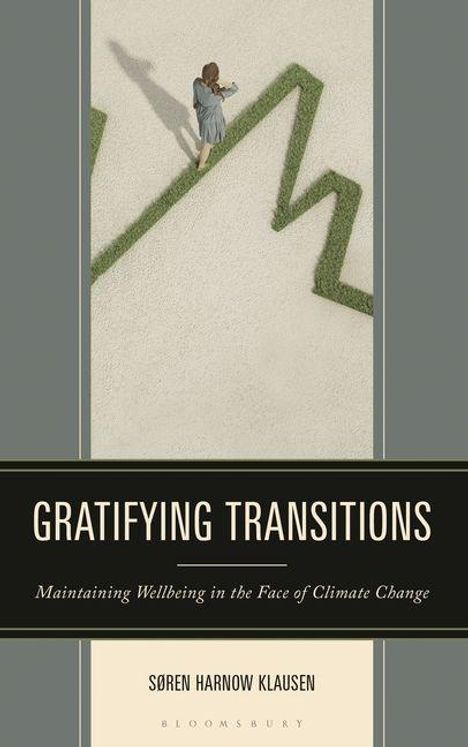 "Gratifying Transitions", "Maintaining Wellbeing in the Face of Climate Change". Frau auf Zickzack-Weg in steinigem Gelände.