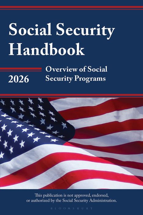 "Social Security Handbook 2026: Overview of Social Security Programs". US-Flagge im Hintergrund.