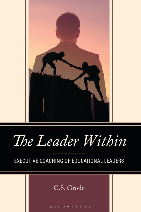 "The Leader Within" und "EXECUTIVE COACHING OF EDUCATIONAL LEADERS" in Weiß auf Schwarz. Silhouette zweier Menschen.