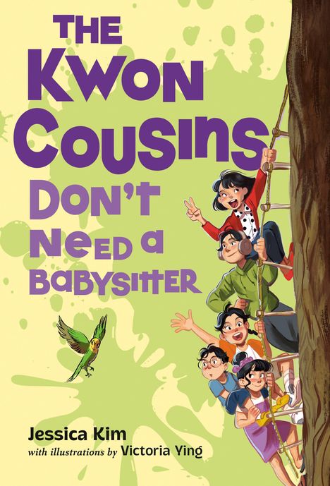 "The Kwon Cousins Don't Need a Babysitter" von Jessica Kim. Illustration: Kinder klettern lachend eine Holzleiter hoch.