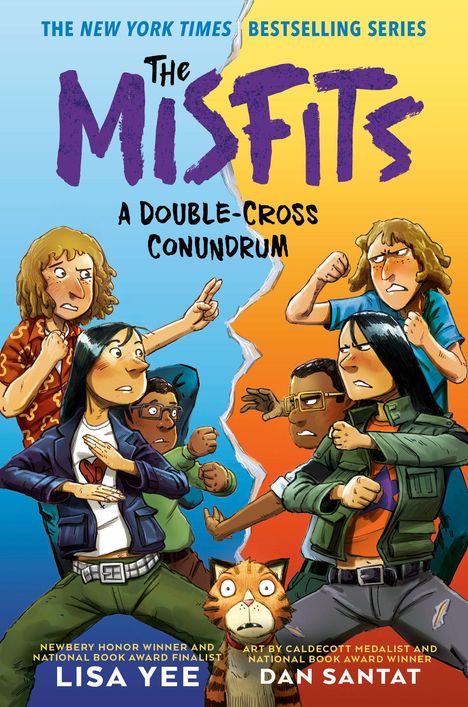 "The Misfits: A Double-Cross Conundrum" zeigt sechs entschlossene Kinder in Kampfausstellungen, getrennt durch einen Riss.