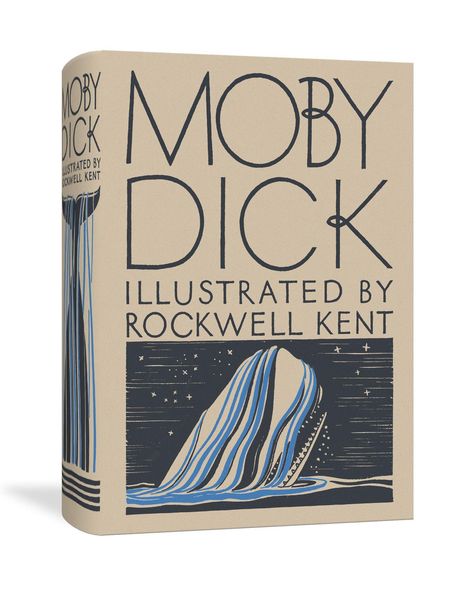 „Moby Dick“ illustriert von Rockwell Kent. Eine stilisierte Walflosse und ein Wal bei Nacht darauf.
