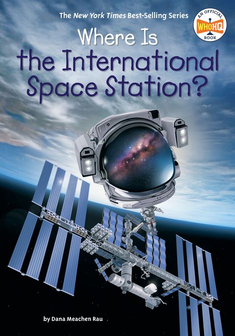 „Where Is the International Space Station?“ Illustration: Raumstation Erde, Astronautenhelm zeigt Galaxie.