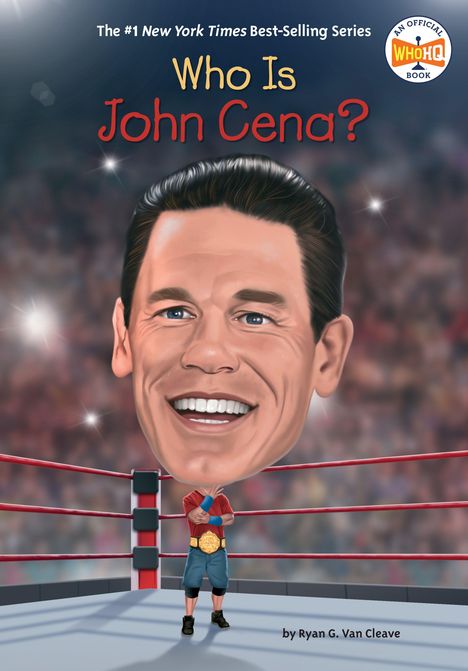 „Who Is John Cena?“ Illustration eines überdimensionalen Kopfes in einem Wrestling-Ring; ein muskulöser Körper trägt einen Gürtel.