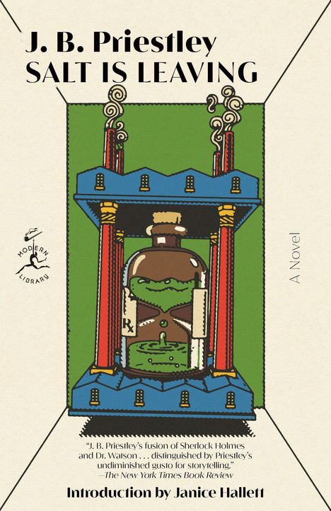 Cover von "J. B. Priestley - Salt is Leaving", darunter ein blau-grünes Flaschenmotiv in Illustrationsstil.