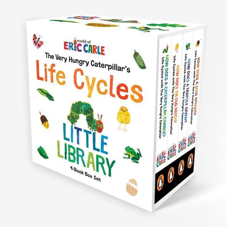 „Life Cycles Little Library“, bunte Illustrationen von Tieren, 4-Buch Boxset mit Raupe, Küken, Frosch, Ei.