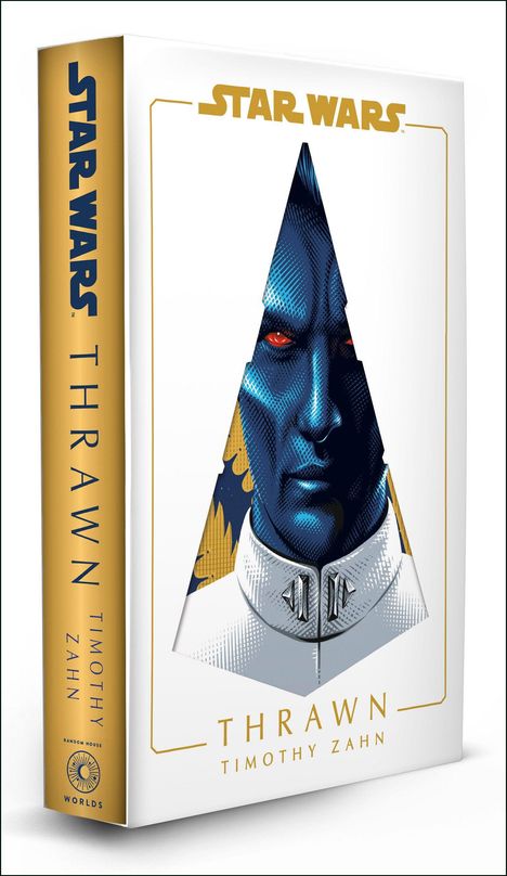 "Star Wars", "Thrawn", "Timothy Zahn". Illustration eines blauhäutigen Mannes mit roten Augen in Uniform.