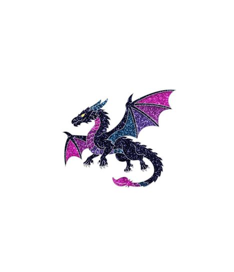 Ein glitzernder, farbenfroher Drache mit Flügeln in Lila und Blau, elegant geschwungen.