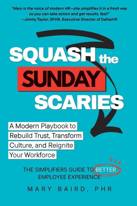 Zitat von Jimmy Taylor. Großer Text: "Squash the Sunday Scaries". Buchbeschreibung und Autorenname unten. Hintergrund blau.