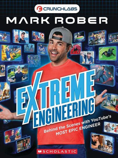 "EXTREME ENGINEERING" in großer Schrift. Ein Mann in rotem Shirt und Mütze lächelt, umgeben von Technikbildern.