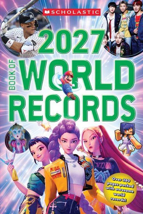 "2027 Book of World Records" in großer Schrift, mit Bildern von Sportlern und animierten Figuren auf buntem Hintergrund.