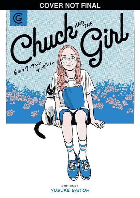 „Chuck and the Girl“, Illustration: Mädchen mit Brille und Katze sitzt vor blumigem Hintergrund.