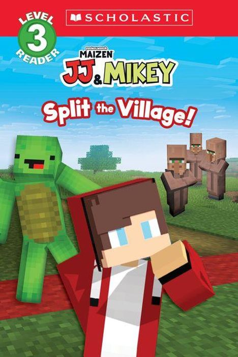 "Level 3 Reader", "Maizen JJ & Mikey", "Split the Village!". Minecraft-Charaktere auf einer grünen Wiese.