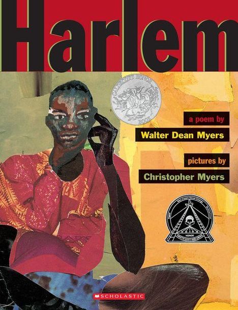 "Harlem", ein Gedicht von Walter Dean Myers, Bilder von Christopher Myers, zeigt eine farbenfrohe Collagen-Illustration.