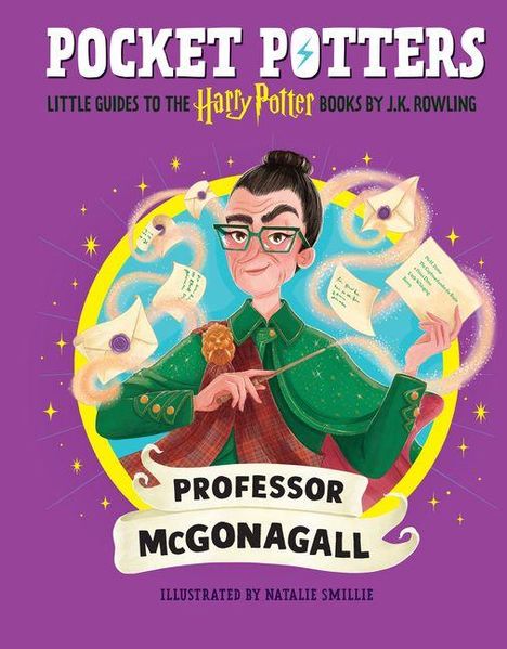 Titel: "POCKET POTTERS: Little Guides to the Harry Potter Books by J.K. Rowling." Illustration von Professor McGonagall mit Briefen und Zauberstab.