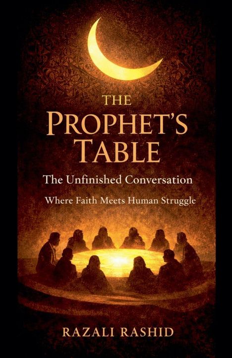 Ein sichelförmiger Mond über einer Runde von neun Leuten am Tisch, mit der Aufschrift: "The Prophet's Table".