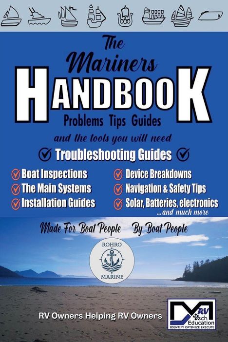 "The Mariners Handbook" bietet Problemlösungsführer, Inspektions- und Installationsanleitungen. Meereshorizont im Hintergrund.