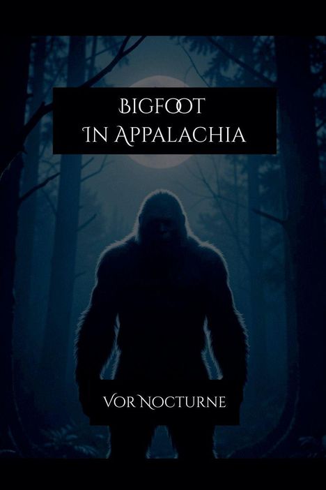 Text: "BIGFOOT IN APPALACHIA", "VOR NOCTURNE". Silhouette von Bigfoot vor einem Wald im Mondlicht.