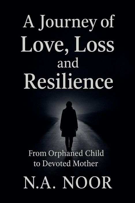 „A Journey of Love, Loss and Resilience“. Schatten einer Person auf einer dunklen Straße. Autor: N.A. Noor.