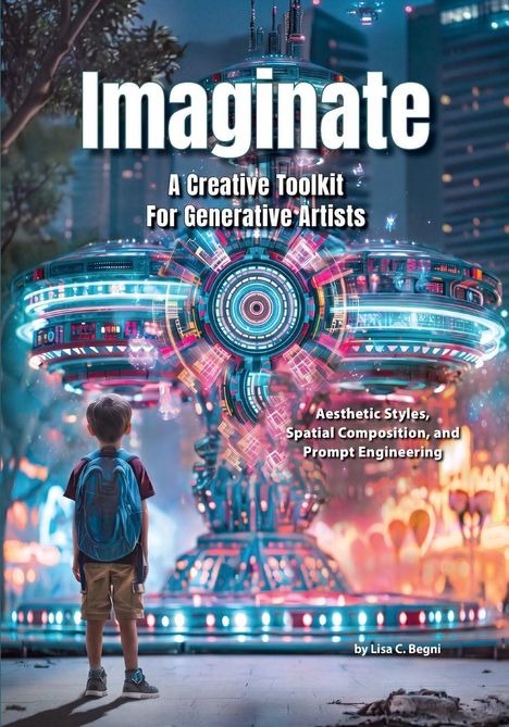 "Imaginate: A Creative Toolkit For Generative Artists" zeigt ein Kind vor einem leuchtenden, futuristischen Objekt.