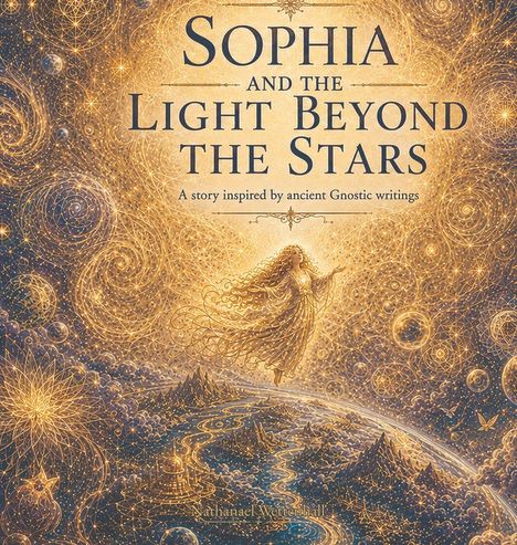 „Sophia and the Light Beyond the Stars“. Illustration: Eine Frau schwebt über einer funkelnden, sternenreichen Landschaft.