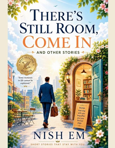 "THERE'S STILL ROOM, COME IN AND OTHER STORIES" von NISH EM. Ein Mann in Anzug geht auf eine einladende Tür zu.
