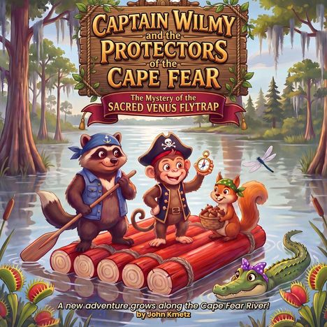 "Captain Wilmy and the Protectors of the Cape Fear: The Mystery of the Sacred Venus Flytrap." Tiere auf einem Floß im Fluss.