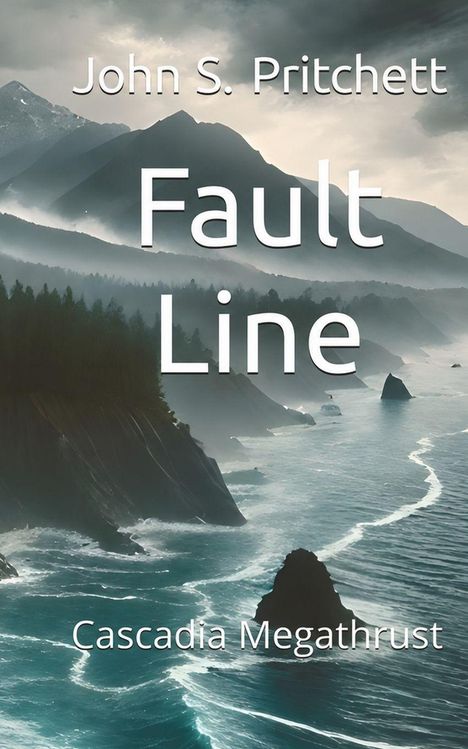 „John S. Pritchett - Fault Line - Cascadia Megathrust“. Neblige Küste mit Bergen und Meer.