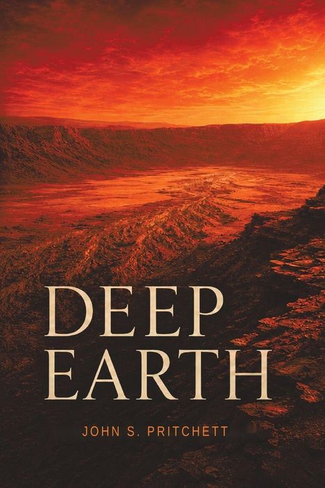„Deep Earth“, John S. Pritchett, orange-rotes, raues, canyonartiges Gelände unter dramatischem Himmel.