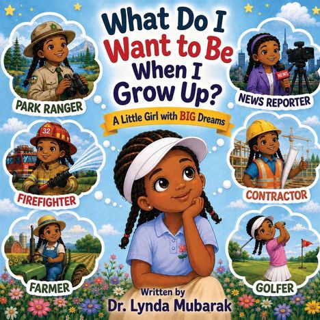 „What Do I Want to Be When I Grow Up?“ zeigt ein Mädchen in verschiedenen Berufen wie Park Ranger, Feuerwehrfrau und Farmer.
