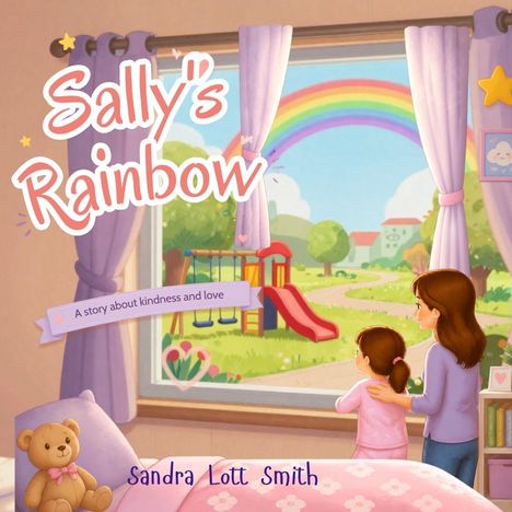 "Sally's Rainbow", "A story about kindness and love", Sandra Lott Smith. Illustration: Mutter und Kind schauen auf einen Regenbogen.