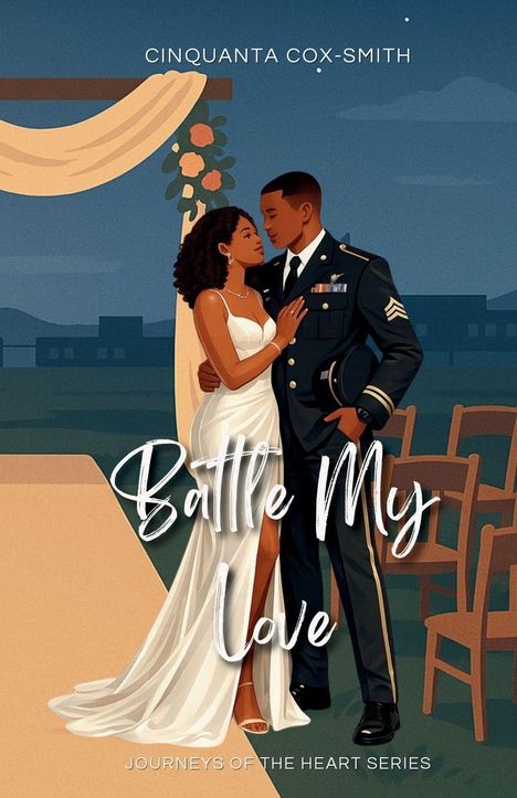 Text: "CINQUANTA COX-SMITH", "Battle My Love", "JOURNEYS OF THE HEART SERIES". Illustration eines tanzenden Paares.