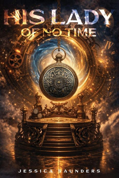 „His Lady of No Time“ und „Jessica Saunders“. Eine Uhr in einem kosmischen, goldenen, mechanischen Setting.