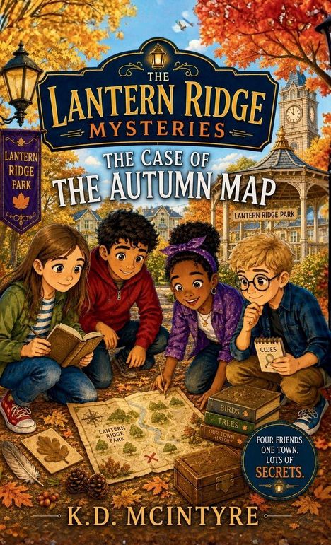 "The Lantern Ridge Mysteries: The Case of the Autumn Map." Vier Kinder studieren im Herbst eine Karte.