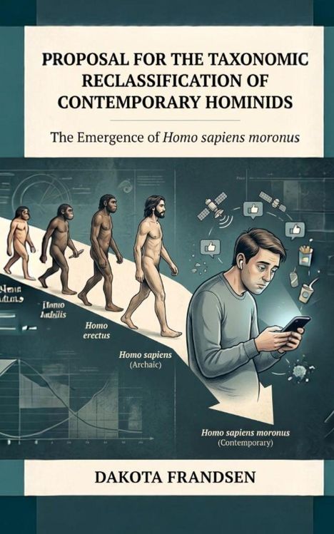 Eine Illustration zeigt die Evolution von Hominiden, endend mit einem modernen Menschen am Smartphone.