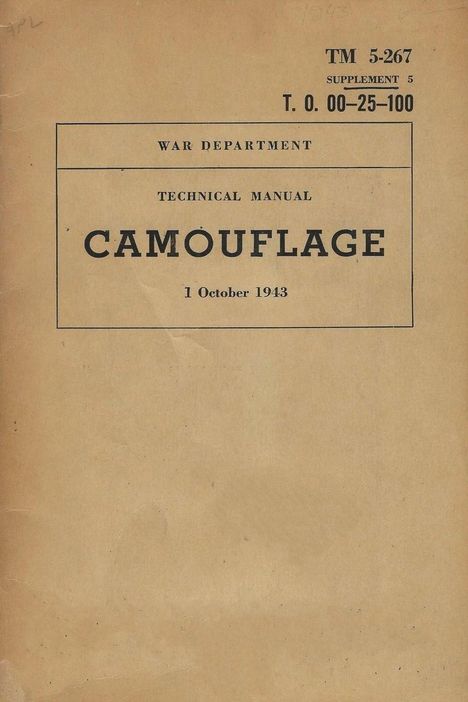 Technisches Handbuch zur Tarnung, War Department, 1. Oktober 1943. Einfaches, beiges Titelblatt.