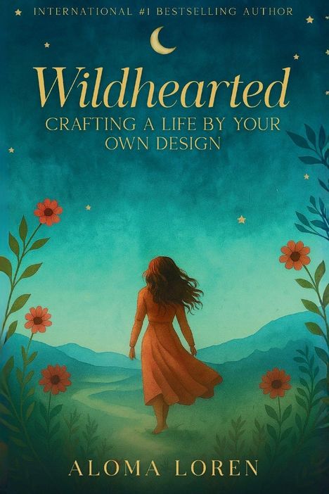 „Wildhearted: Crafting a Life by Your Own Design“ von Aloma Loren. Illustration einer Frau in Landschaft mit Blumen.