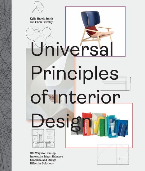 „Universal Principles of Interior Design“ von Kelly Harris Smith und Chris Grimley, Bild mit Stuhl und Stoffmustern.