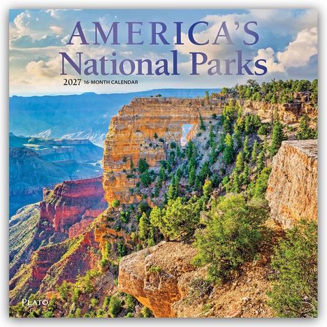 Text: "AMERICA'S National Parks 2027 16-Month Calendar". 
Felsige Schluchtlandschaft mit Bäumen und weitem Himmel.