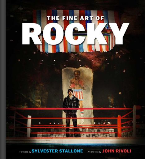 "The Fine Art of Rocky" in großen Buchstaben, darunter ein Boxer im Ring mit farbenfrohen Boxhandschuhen.
