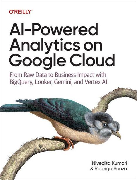 "AI-Powered Analytics on Google Cloud" steht oben. Unten ist ein Vogel auf einem Ast abgebildet.